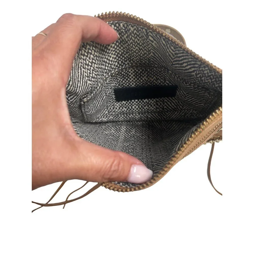 Rebecca Minkoff Zipper Tan Leather Crossbody Shoulder Bag Purse Chain Strap  - Picture 8 of 10